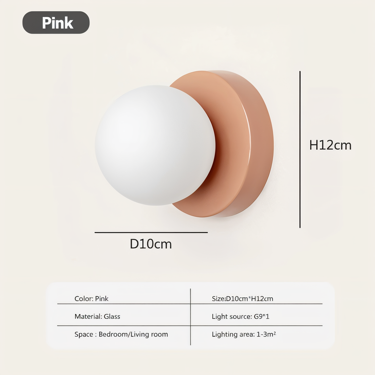 Kinkiet do sypialni ze szklaną kulą – lampa ścienna G9 12 cm w 5 kolorach