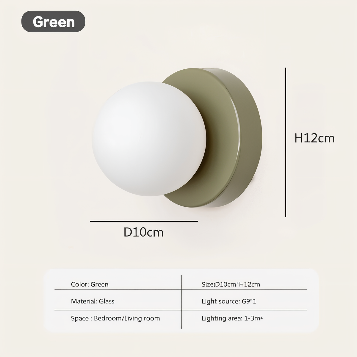 Kinkiet do sypialni ze szklaną kulą – lampa ścienna G9 12 cm w 5 kolorach