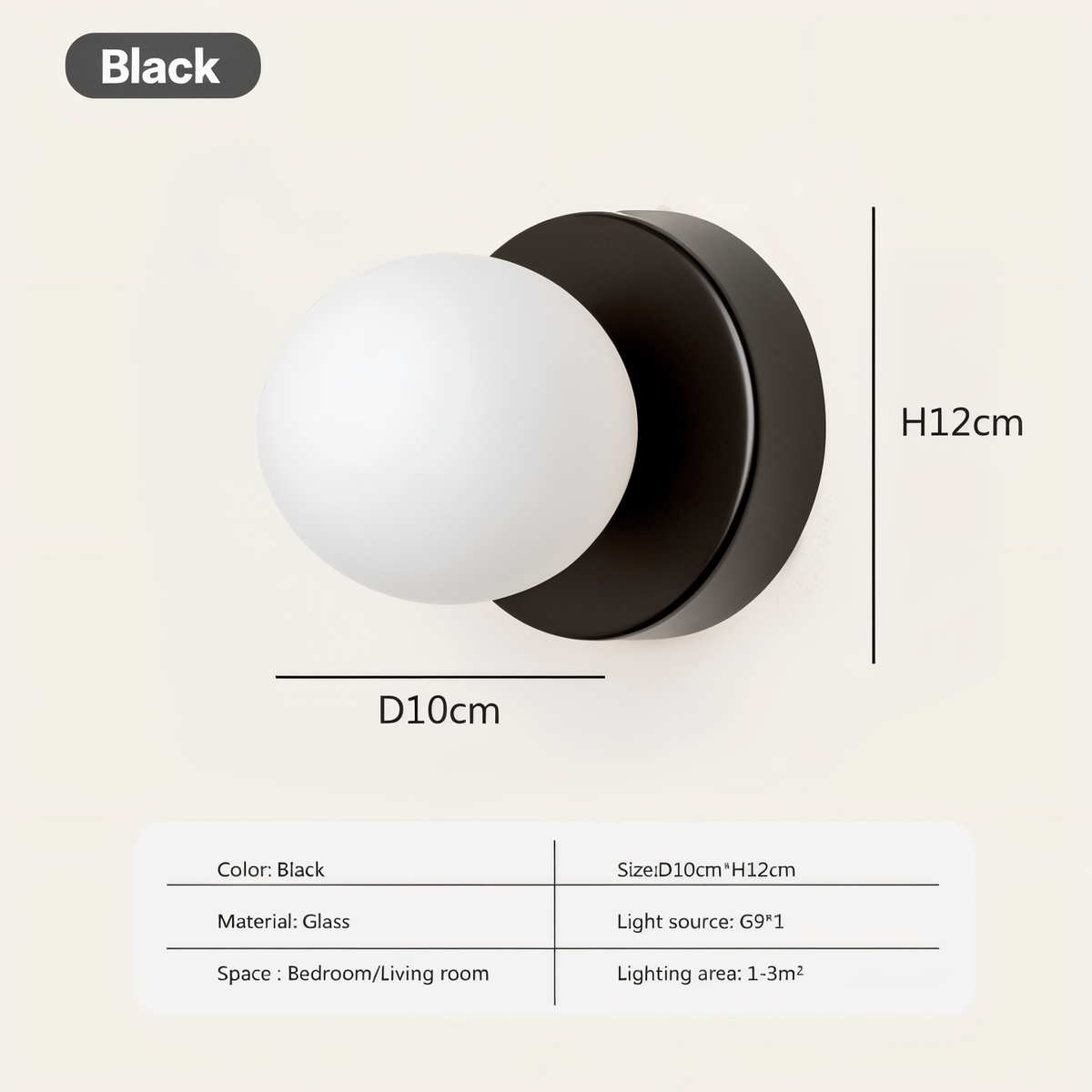 Kinkiet do sypialni ze szklaną kulą – lampa ścienna G9 12 cm w 5 kolorach