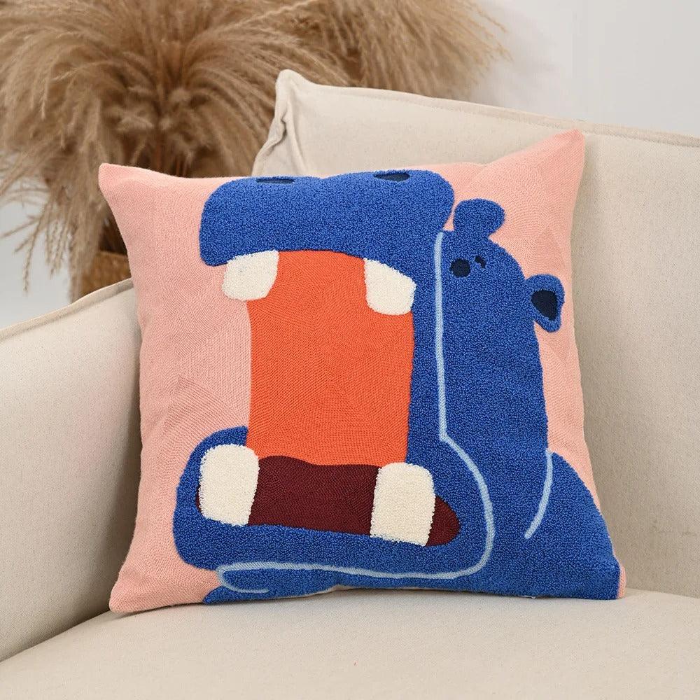 Poszewki na poduszki 45x45 cm z haftem – dekoracyjna poszewka retro ze zwierzęcym motywem