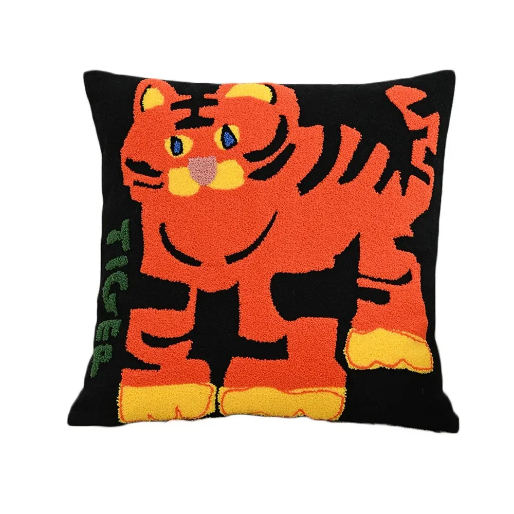 Poszewki na poduszki 45x45 cm z haftem – dekoracyjna poszewka retro ze zwierzęcym motywem