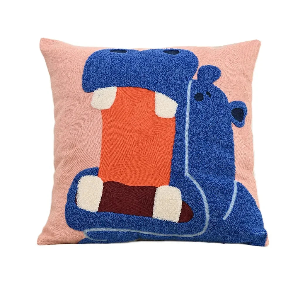 Poszewki na poduszki 45x45 cm z haftem – dekoracyjna poszewka retro ze zwierzęcym motywem