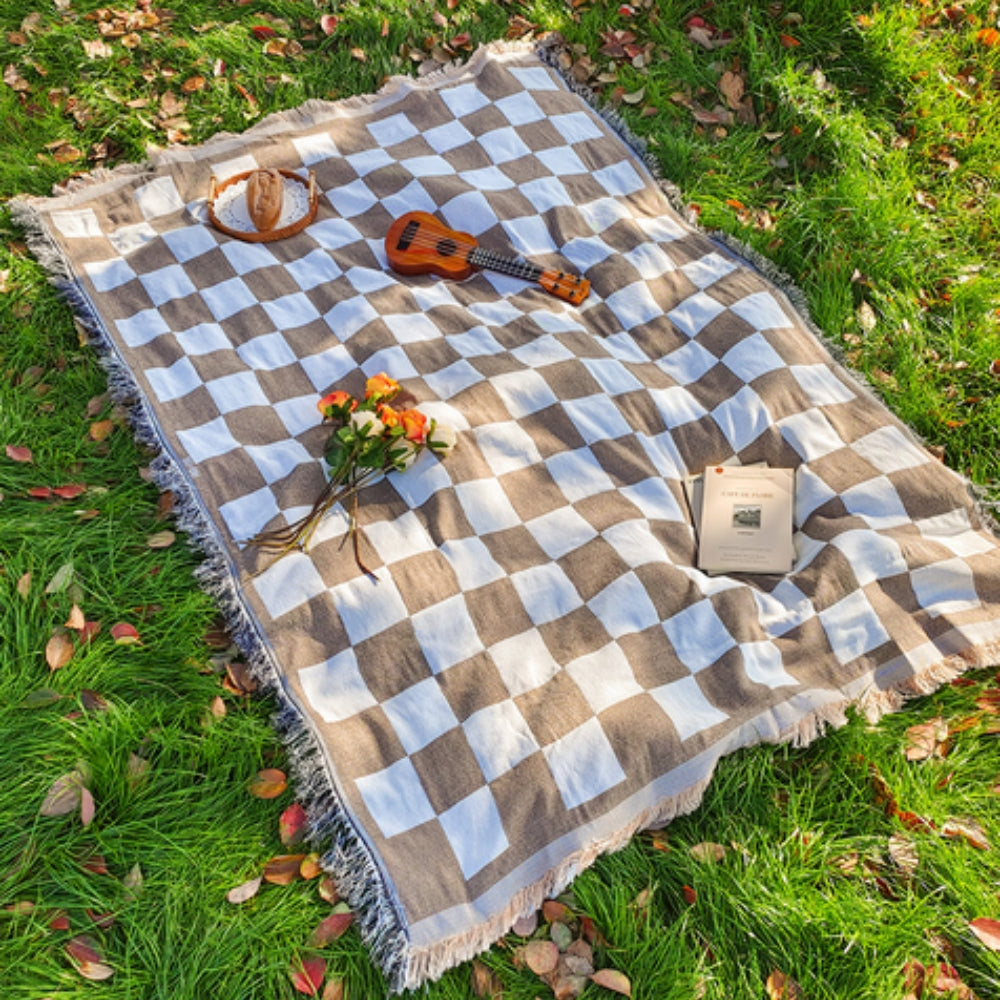 Klasyczny Koc Piknikowy 130x180 cm – Miękka Mikrofibra w Kratkę do Użytku na Zewnątrz i w Domu 1