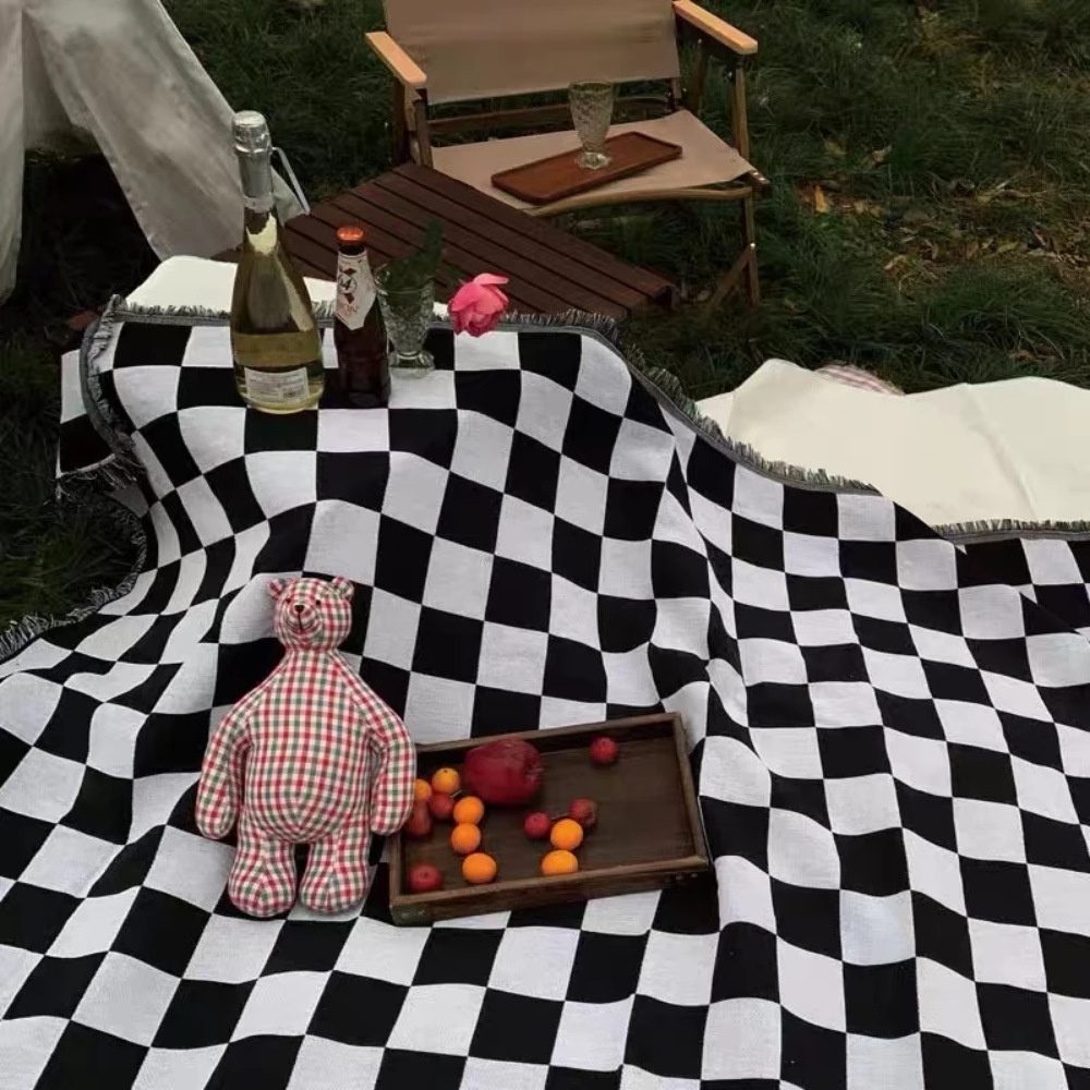 Klasyczny Koc Piknikowy 130x180 cm – Miękka Mikrofibra w Kratkę do Użytku na Zewnątrz i w Domu 6