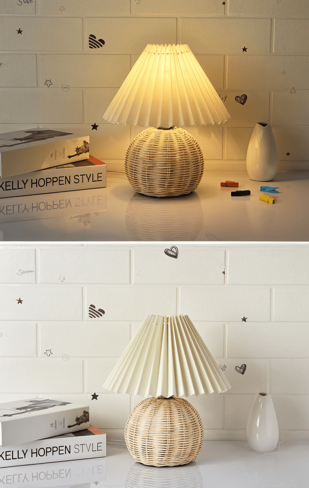 Lampa stołowa Brolly Pleated - Lampa rattanowa w stylu retro - Lampa stołowa stożkowa 5