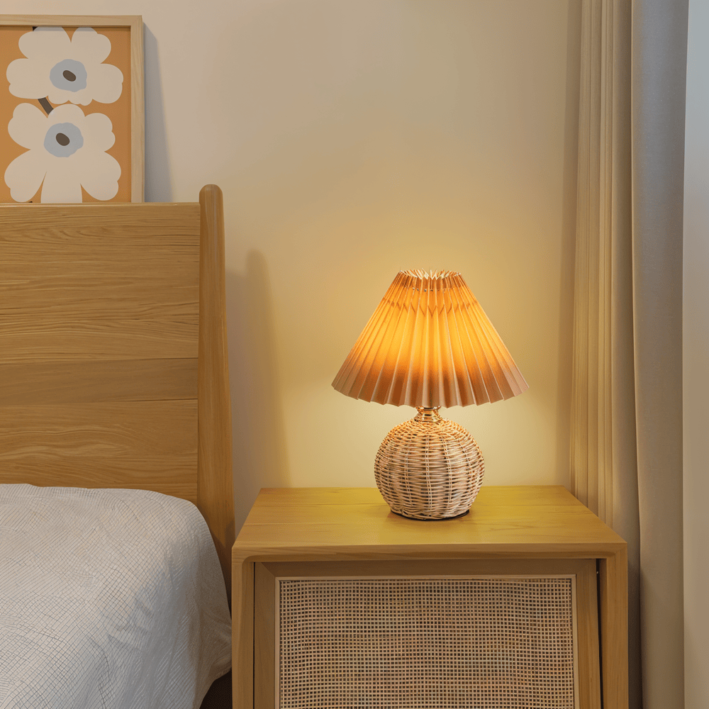 Lampa stołowa Brolly Pleated - Lampa rattanowa w stylu retro - Lampa stołowa stożkowa 6