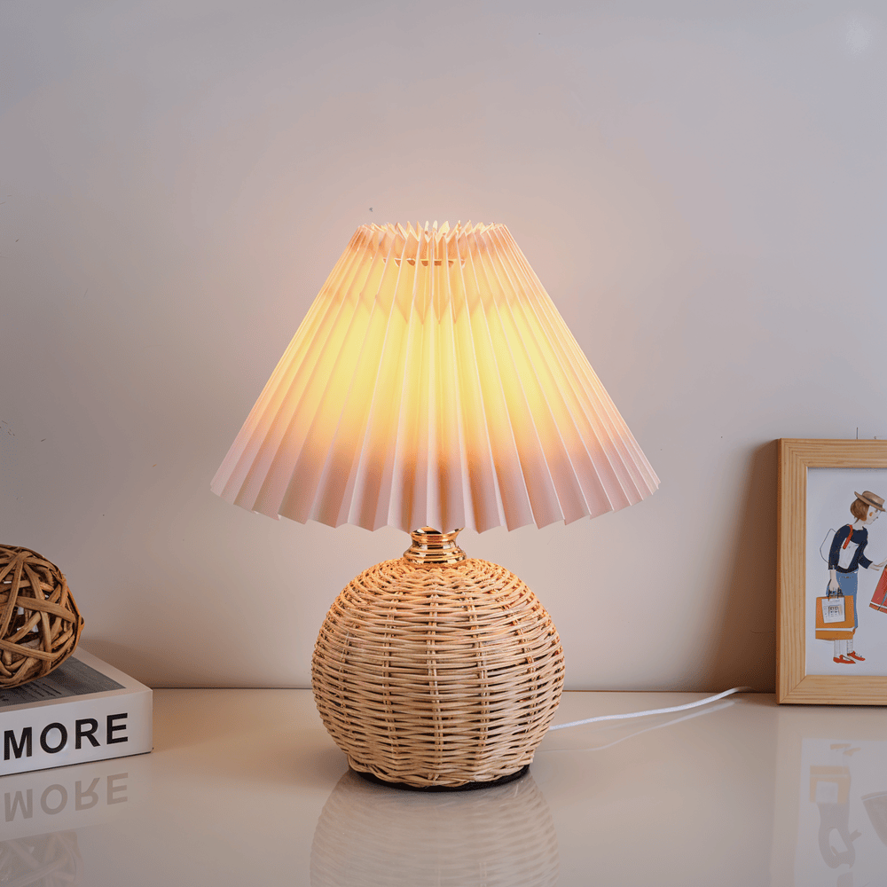 Lampa stołowa Brolly Pleated - Lampa rattanowa w stylu retro - Lampa stołowa stożkowa 7