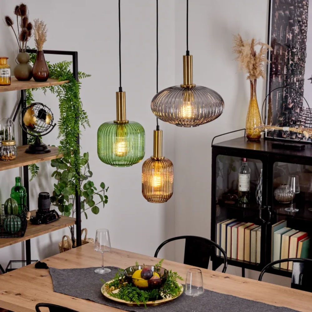 Elegancka Lampa Wisząca Vintage – Prążkowany Klosz z Efektem Szkła do Jadalni i Salonu