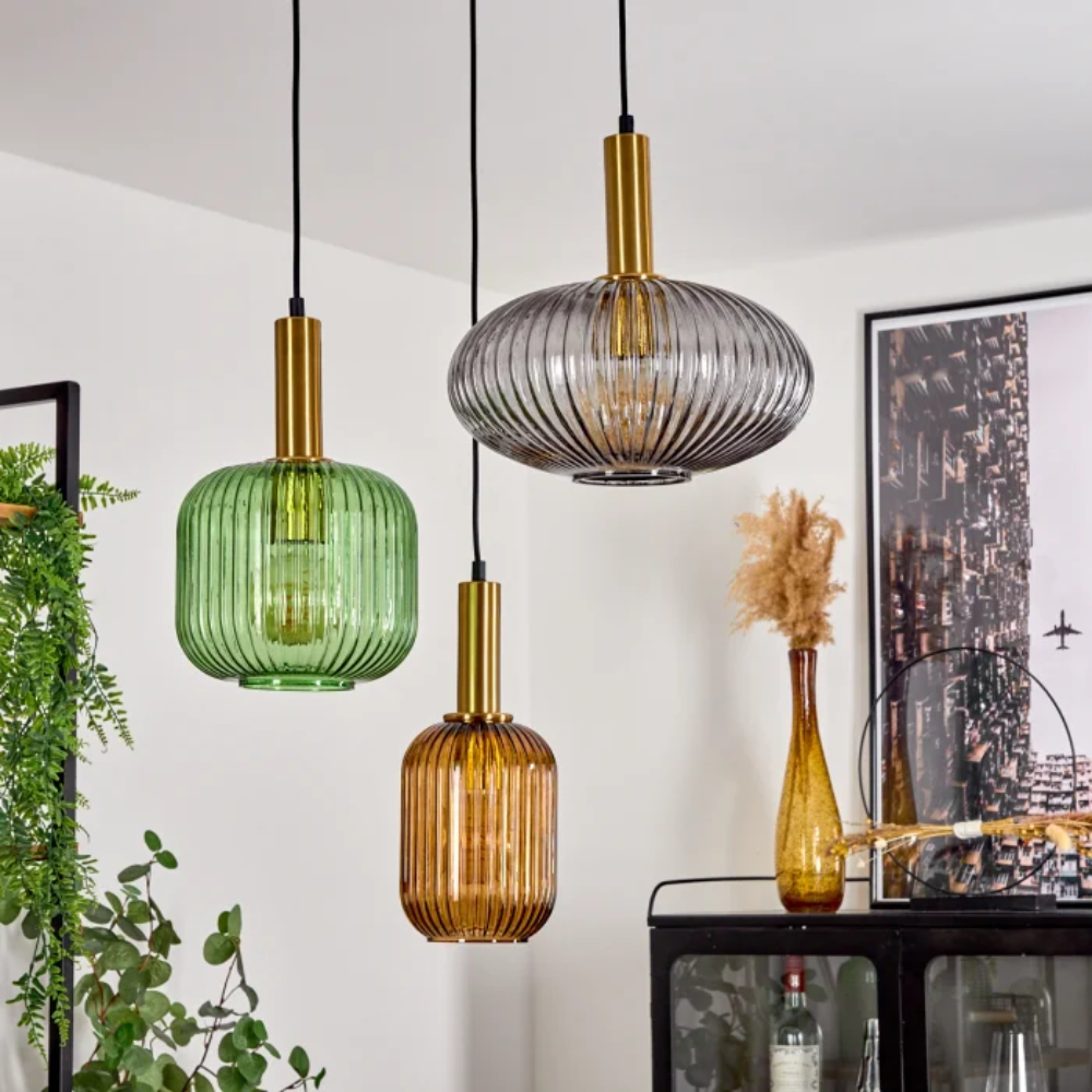 Elegancka Lampa Wisząca Vintage – Prążkowany Klosz z Efektem Szkła do Jadalni i Salonu