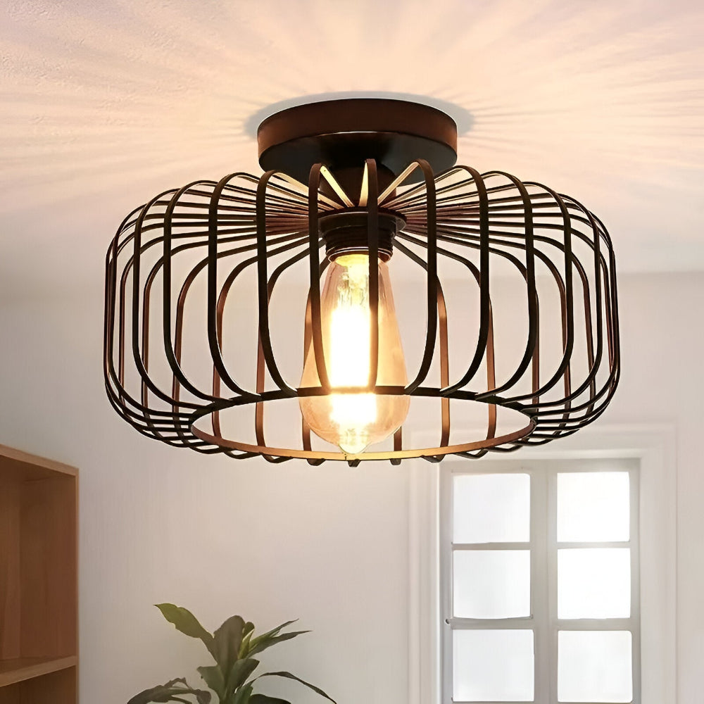 Lampa sufitowa E27 Birdcage - Czarna lampa w kształcie klatki - Lampa sufitowa do montażu na powierzchni 1