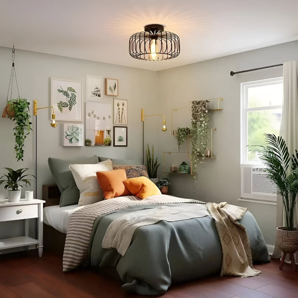 Lampa sufitowa E27 Birdcage - Czarna lampa w kształcie klatki - Lampa sufitowa do montażu na powierzchni 2
