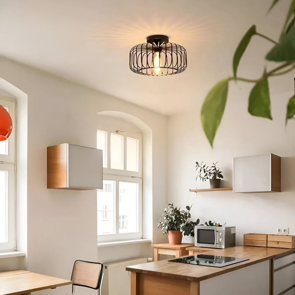 Lampa sufitowa E27 Birdcage - Czarna lampa w kształcie klatki - Lampa sufitowa do montażu na powierzchni 3