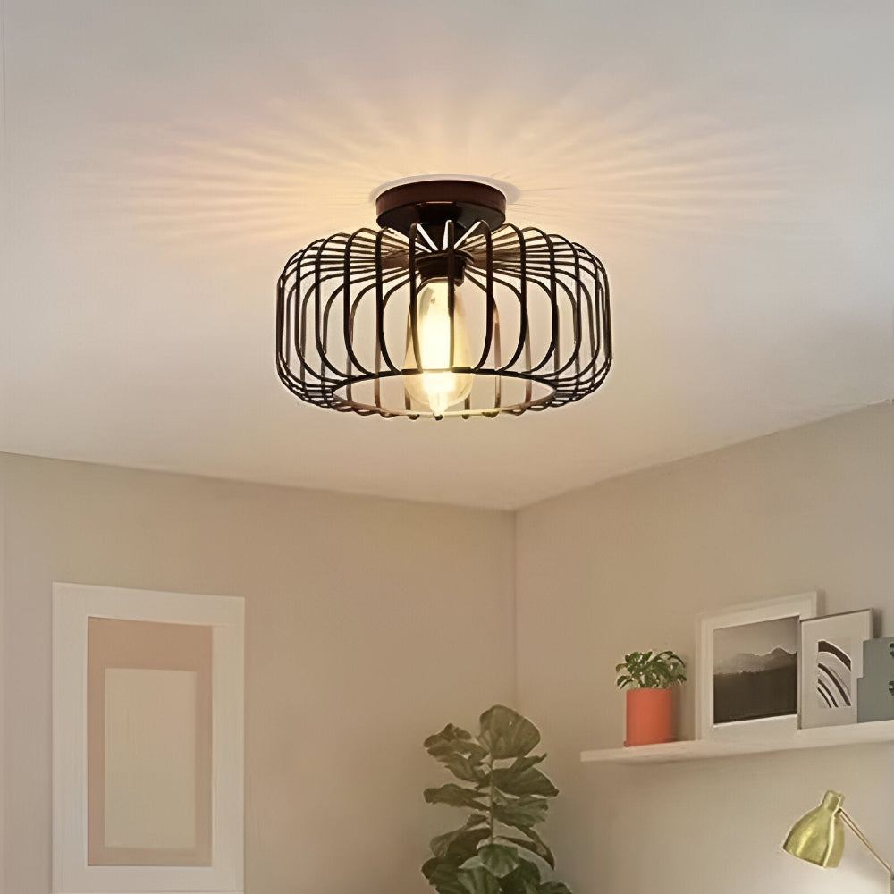 Lampa sufitowa E27 Birdcage - Czarna lampa w kształcie klatki - Lampa sufitowa do montażu na powierzchni 5