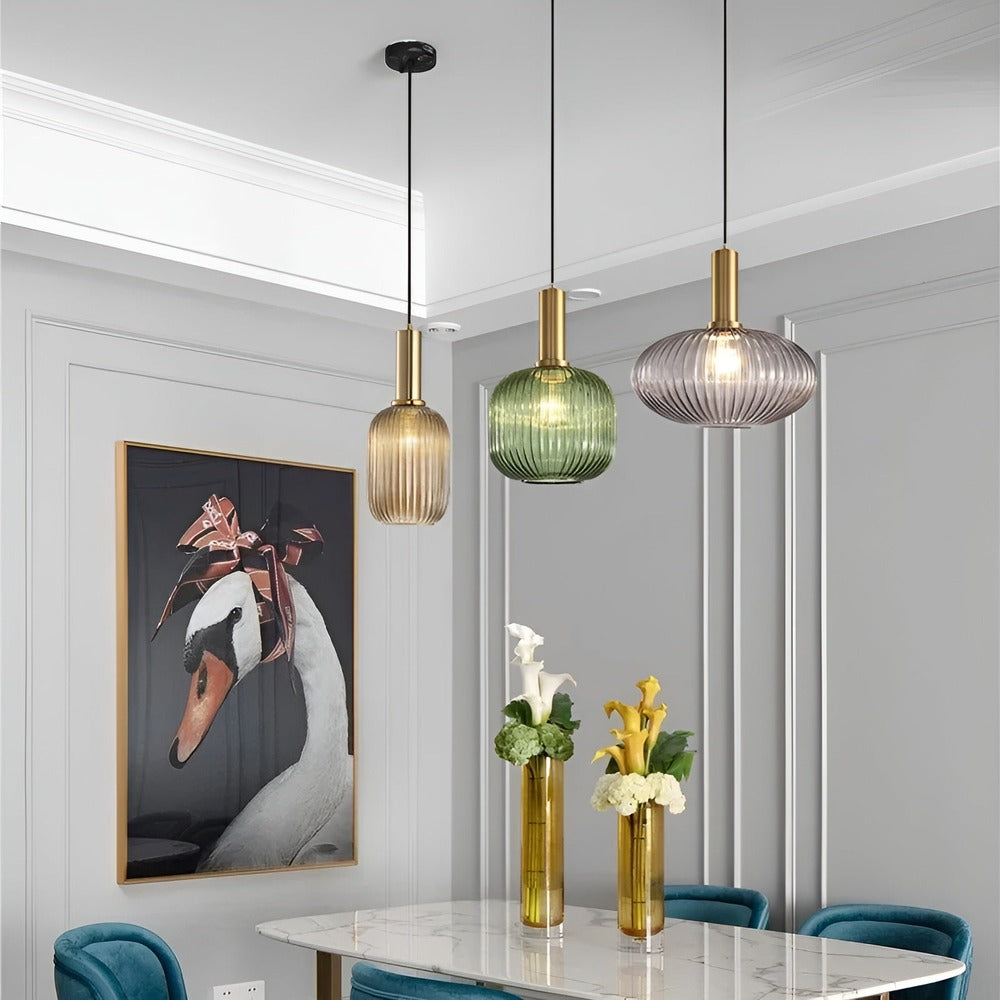 Lampa sufitowa HuedRibbed – prążkowany żyrandol ze szkła vintage 1