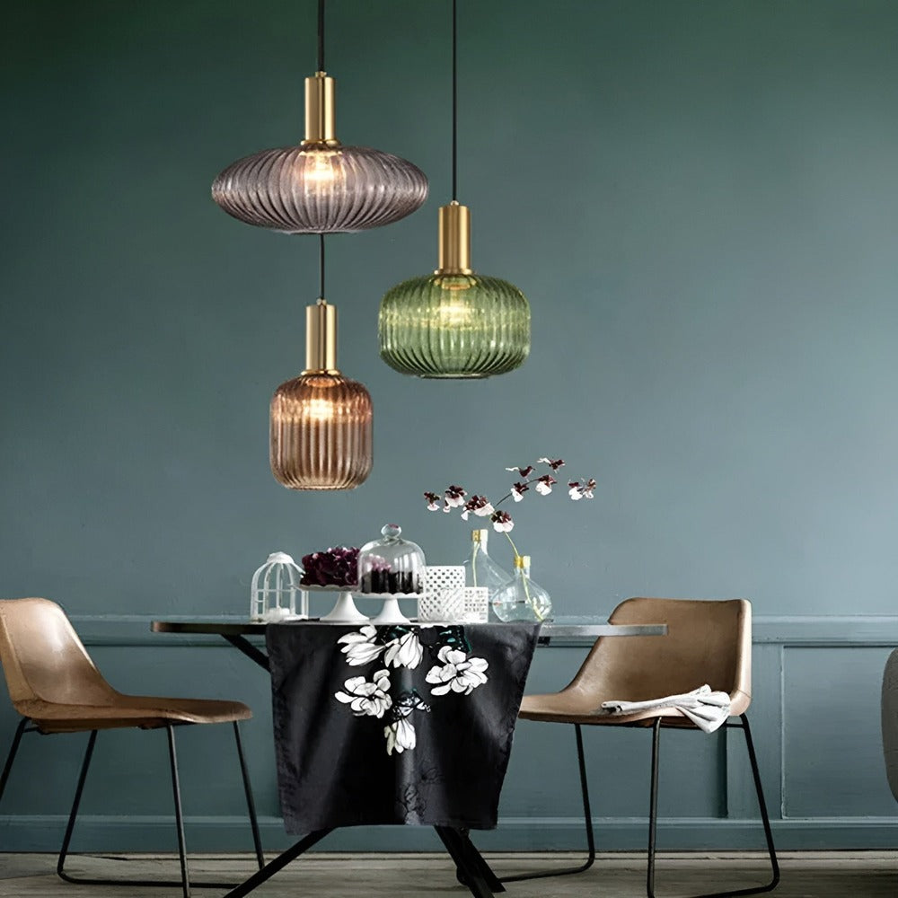 Lampa sufitowa HuedRibbed – prążkowany żyrandol ze szkła vintage 2