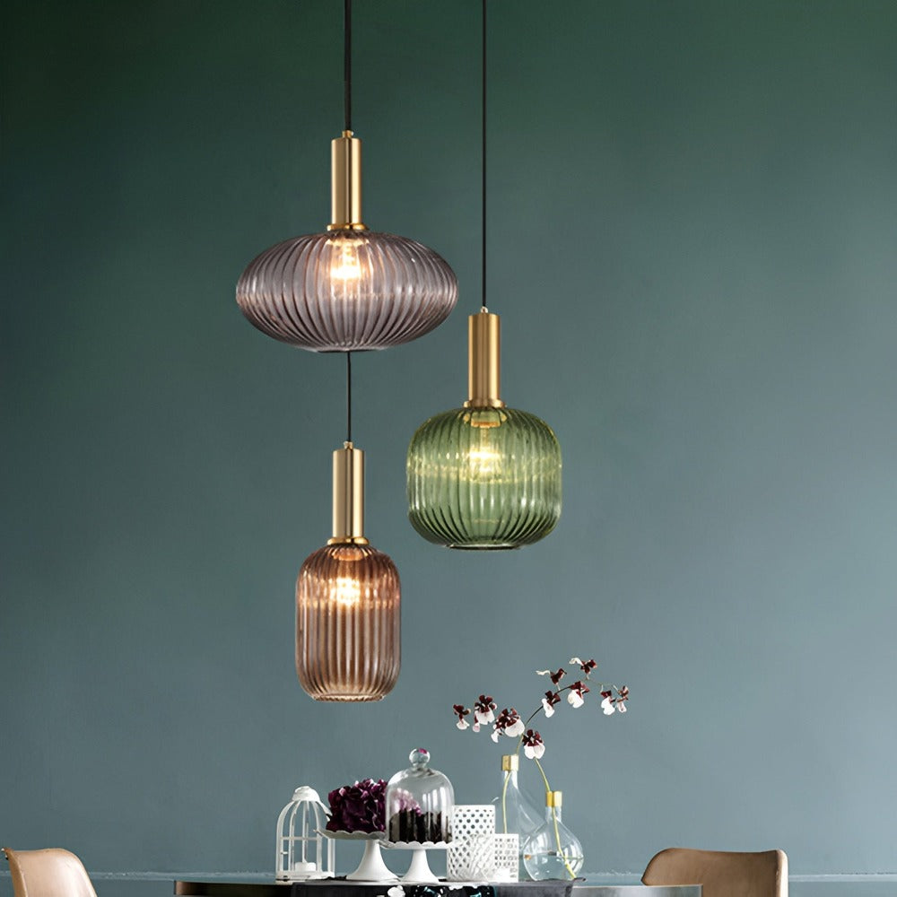Lampa sufitowa HuedRibbed – prążkowany żyrandol ze szkła vintage 5