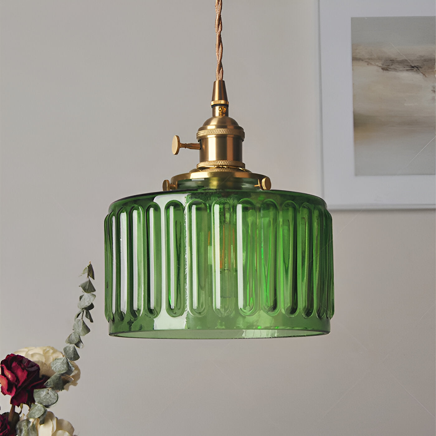 Lampa wisząca GlamourGlass - wisząca lampa w kolorze zielonym w stylu vintage - lampa cylindryczna 1
