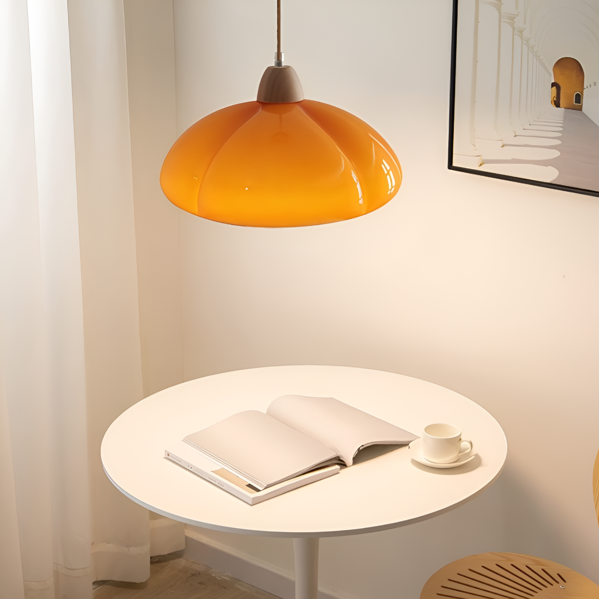 Lampa wisząca w stylu retro - Lampa wisząca inspirowana dynią, wykonana ze szkła nordyckiego i drewna 6