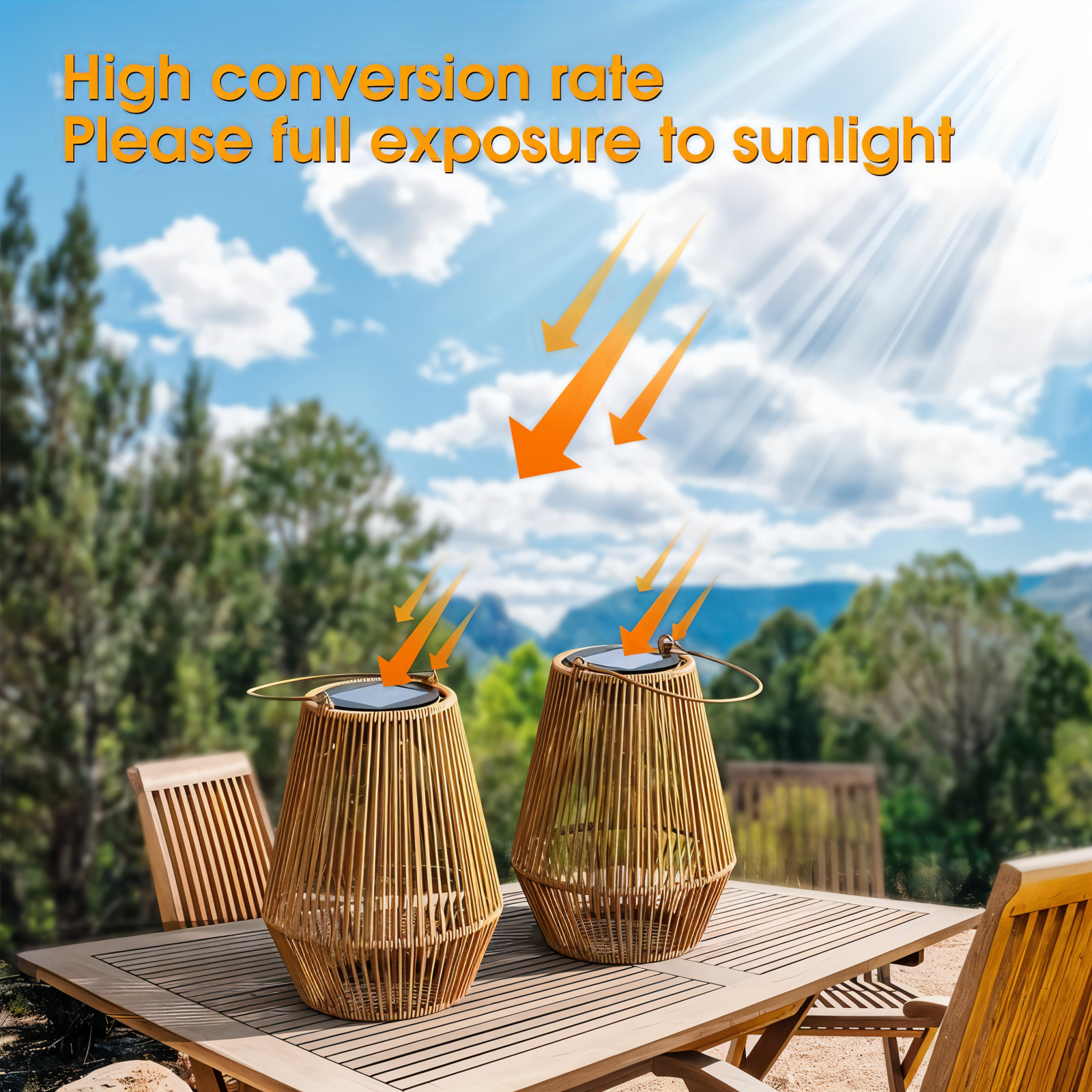 Lampy solarne CageRattan Garden - Lampy solarne bambusowe - Wodoodporna wisząca latarnia 7