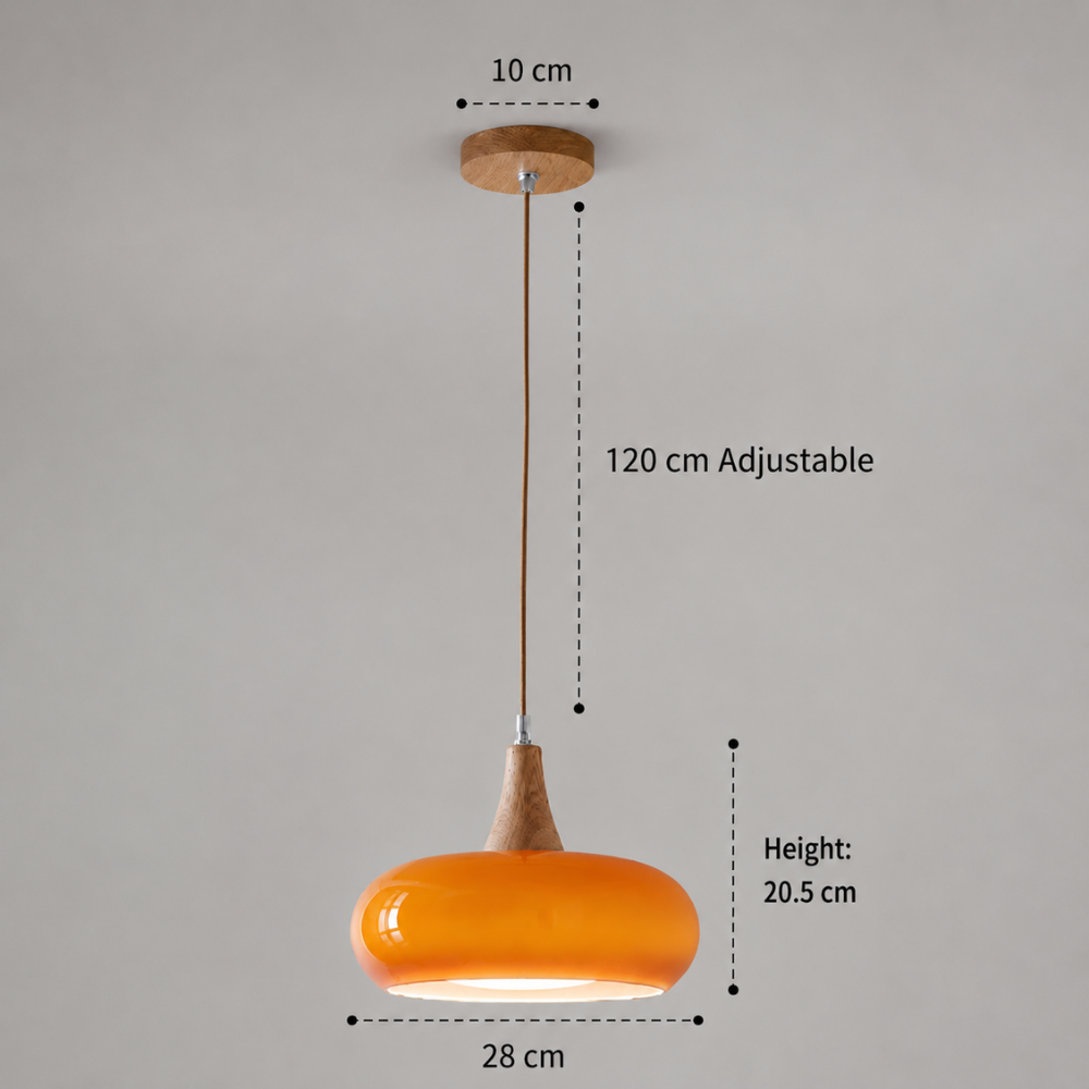 Wymiary pojedynczej lampy wiszącej: klosz 28 cm, wysokość 20,5 cm, przewód 120 cm