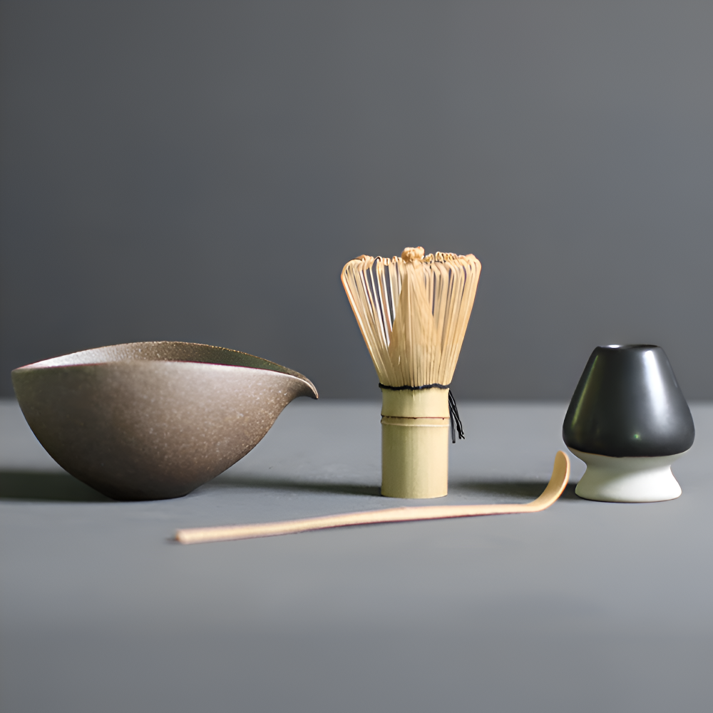 Zestaw do matchy 4-elementowy – ceramiczna czarka, bambusowy chasen i miarka, 5 kolorów