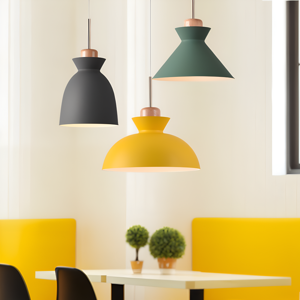 Lampa wisząca do kuchni w kolorach makaronowych – metalowy klosz E27, 3 kształty i 3 kolory