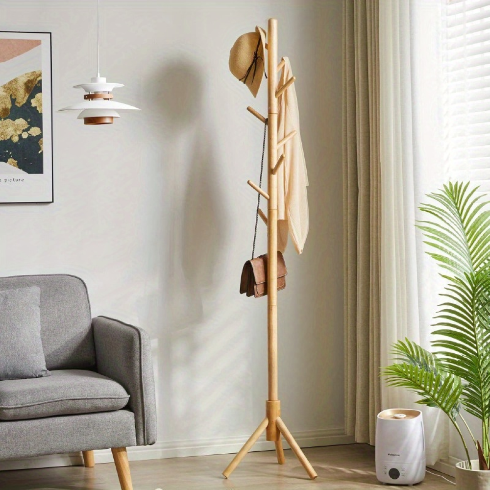 Minimalistyczny Wieszak Stojący na Ubrania 175cm - Solidne Drewno w Naturalnym Kolorze do Przedpokoju 1