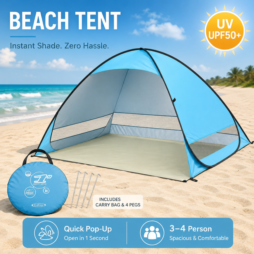 Namiot plażowy typu pop-up, niebieski, 200 x 165 x 130 cm, UPF50+, poliester, do biwakowania na plaży 4