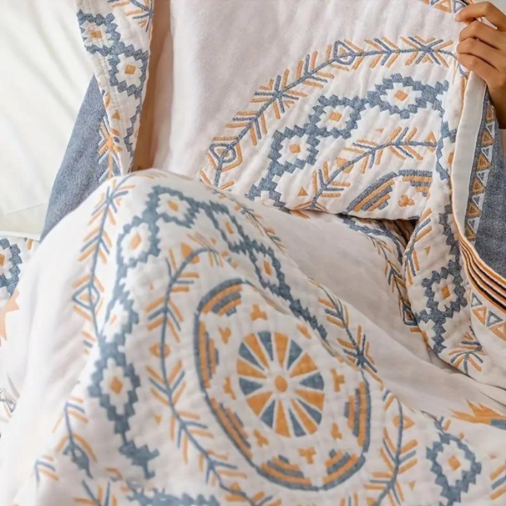 Narzuta bawełniana z mandalą – narzuta boho na łóżko, kanapę i do salonu 2