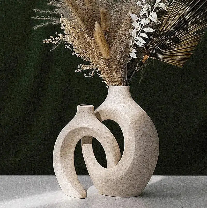 Nordic Minimalist Ceramic Vases Set of 2 - Matte White Elegant Decor for Dried Flowers 0