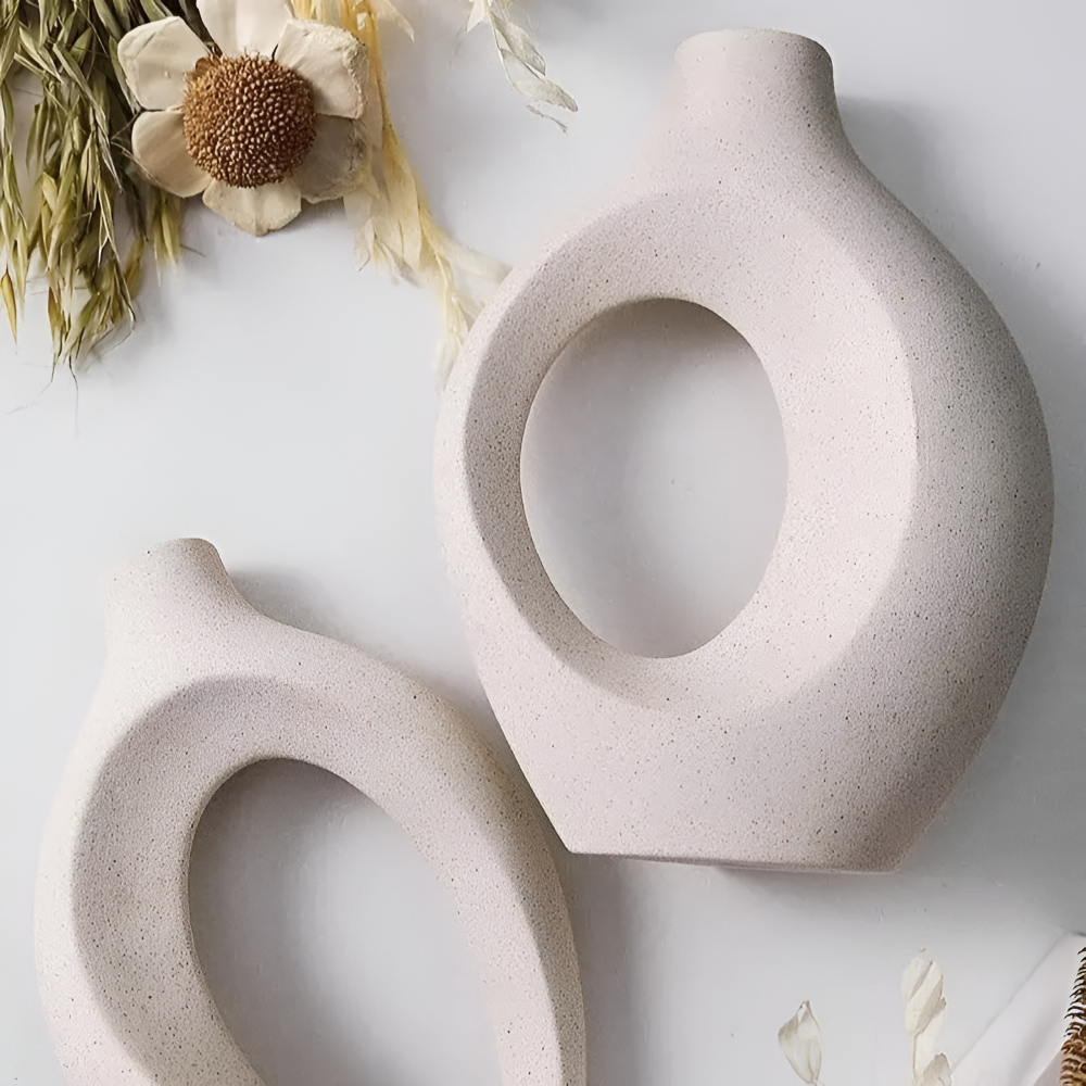 Nordic Minimalist Ceramic Vases Set of 2 - Matte White Elegant Decor for Dried Flowers 4