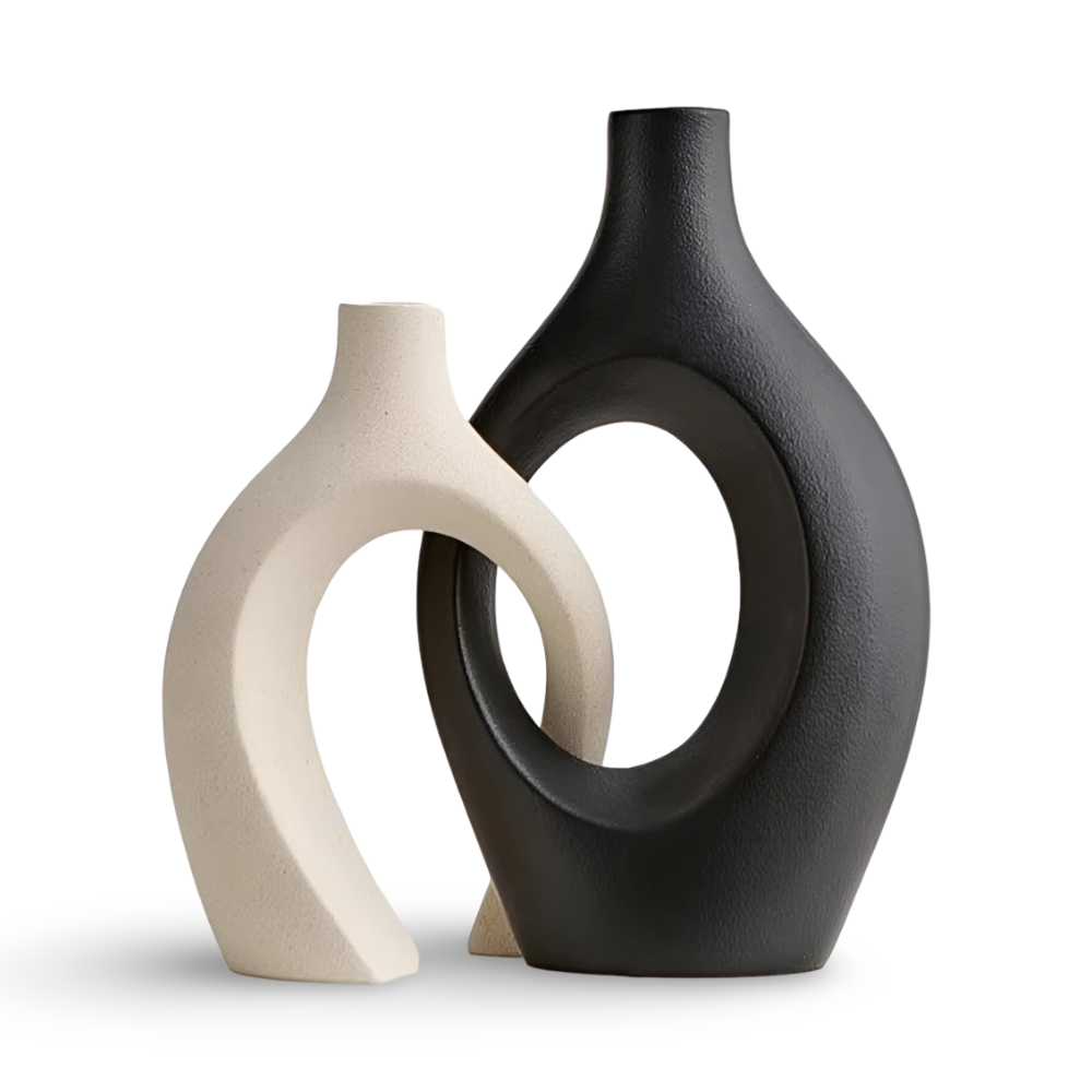 Nordic Minimalist Ceramic Vases Set of 2 - Matte White Elegant Decor for Dried Flowers 8