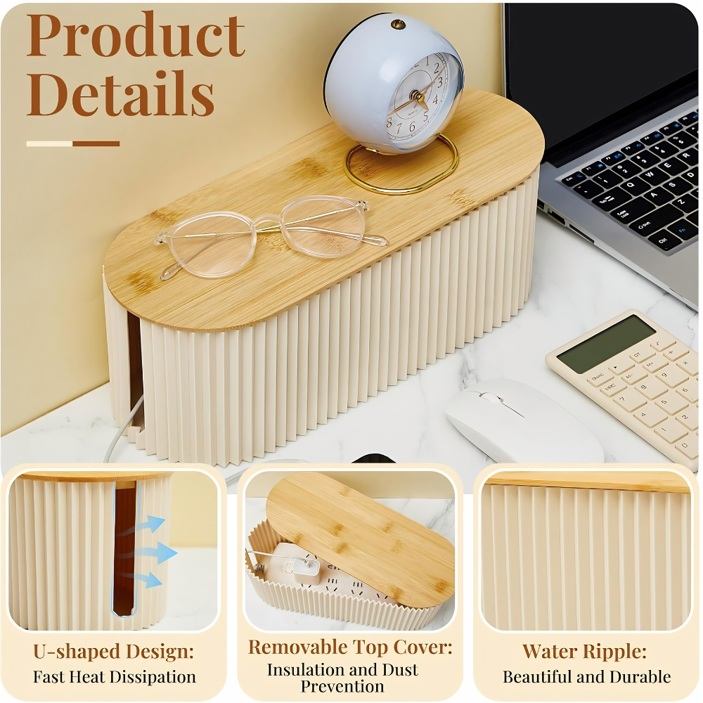 Nordycki Organizer Na Kable 33x13x11 cm – Elegancka Plastikowo-Drewniana Skrzynka Do Salonu 3