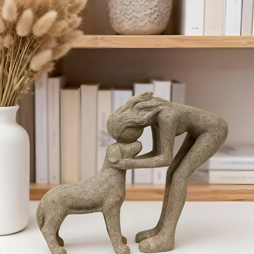 Nowoczesna Figurki Dekoracyjne Kobiety z Psem - Żywica Piaskowa 17 cm do Wnętrza dla Miłośników Zwierząt 8