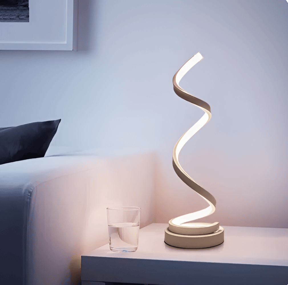 Nowoczesna Spiralna Lampa Stołowa LED - Aluminium Biała z Dotykowym Sterowaniem do Eleganckiego Wnętrza 3