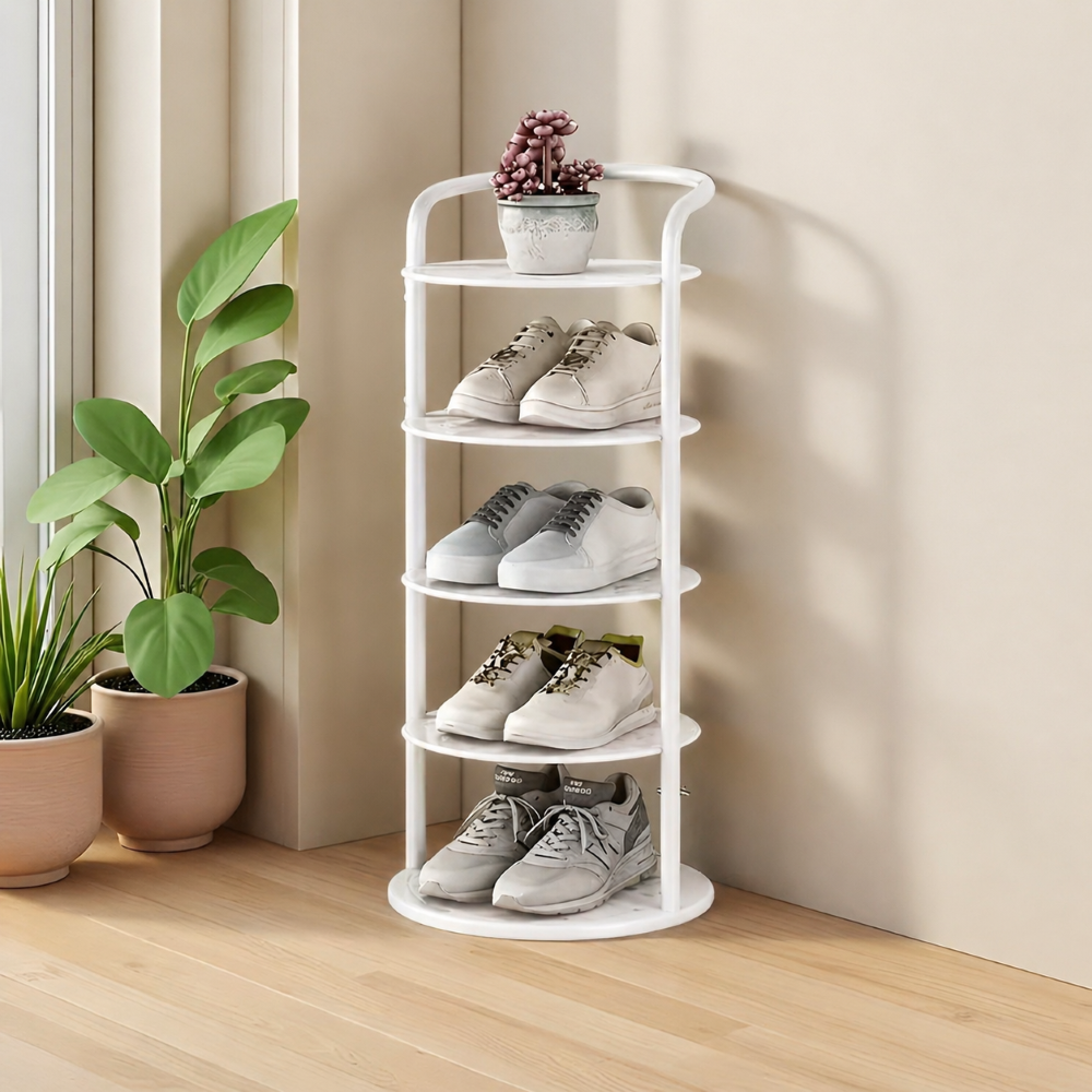 Nowoczesna, minimalistyczna szafka na buty z 5 półkami - Wytrzymała stal węglowa w kolorze złotym, zapewniająca oszczędność miejsca i porządek w przedpokoju 3
