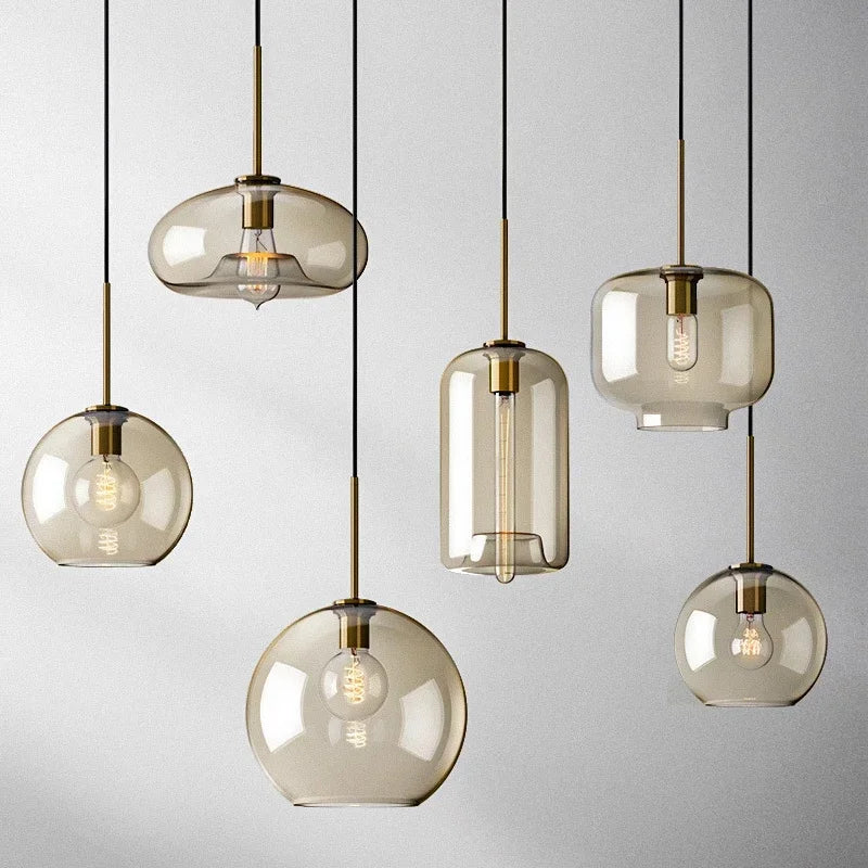 Nowoczesna nordycka lampa wisząca w stylu loft ze szkła, połyskująca, industrialna, dekoracyjna, oprawa oświetleniowa E27/E26 do kuchni i restauracji 1