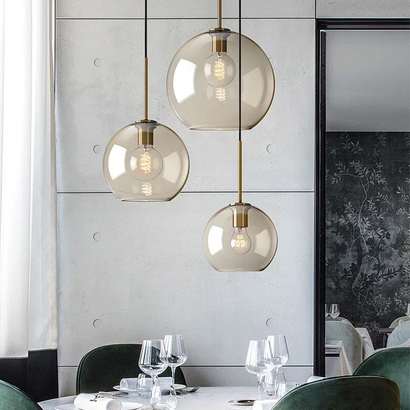 Nowoczesna nordycka lampa wisząca w stylu loft ze szkła, połyskująca, industrialna, dekoracyjna, oprawa oświetleniowa E27/E26 do kuchni i restauracji 3