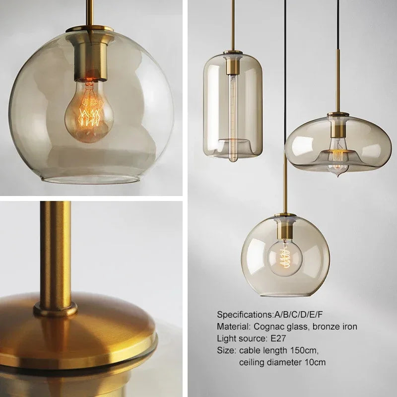 Nowoczesna nordycka lampa wisząca w stylu loft ze szkła, połyskująca, industrialna, dekoracyjna, oprawa oświetleniowa E27/E26 do kuchni i restauracji 6