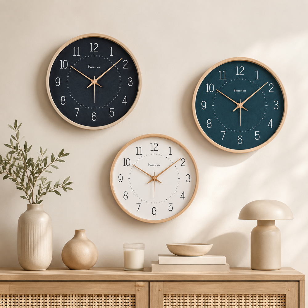 Nowoczesny zegar ścienny z drewna – Ø 30 cm – Cichy i bezgłośny mechanizm – Skandynawski design – Naturalne drewno 1