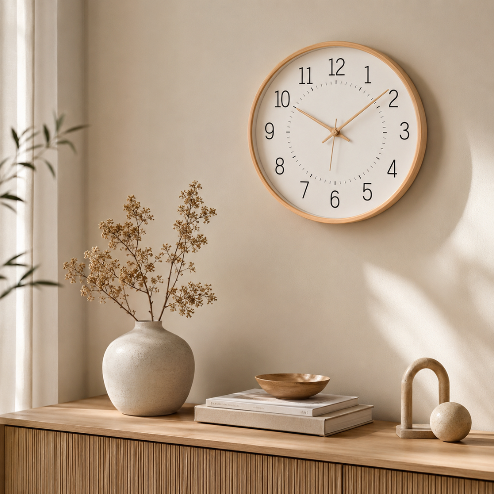 Nowoczesny zegar ścienny z drewna – Ø 30 cm – Cichy i bezgłośny mechanizm – Skandynawski design – Naturalne drewno 2