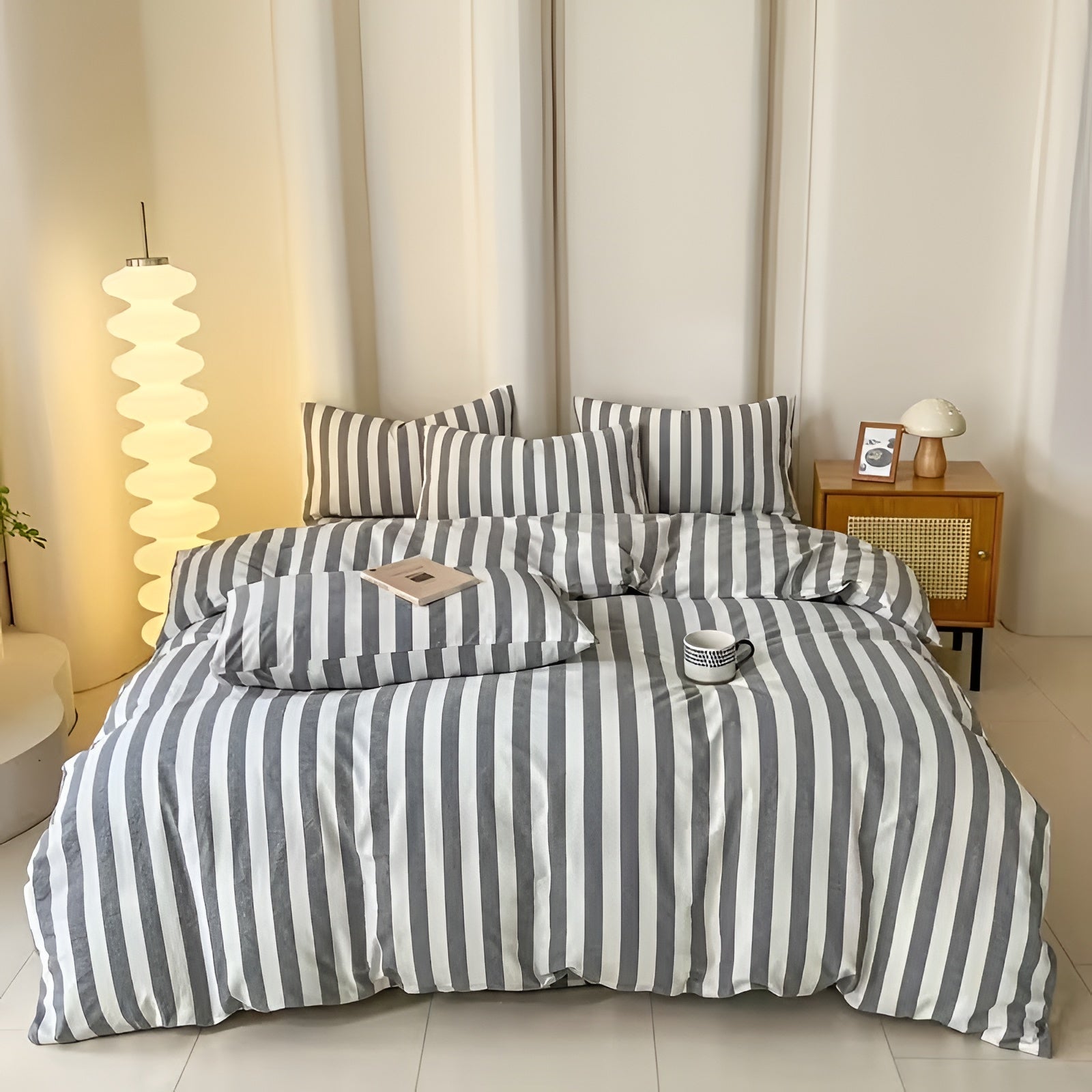 Pastel Striped Bedding Set 3-Piece - Soft Cotton Blend Multi-Color for Stylish Bedroom 0