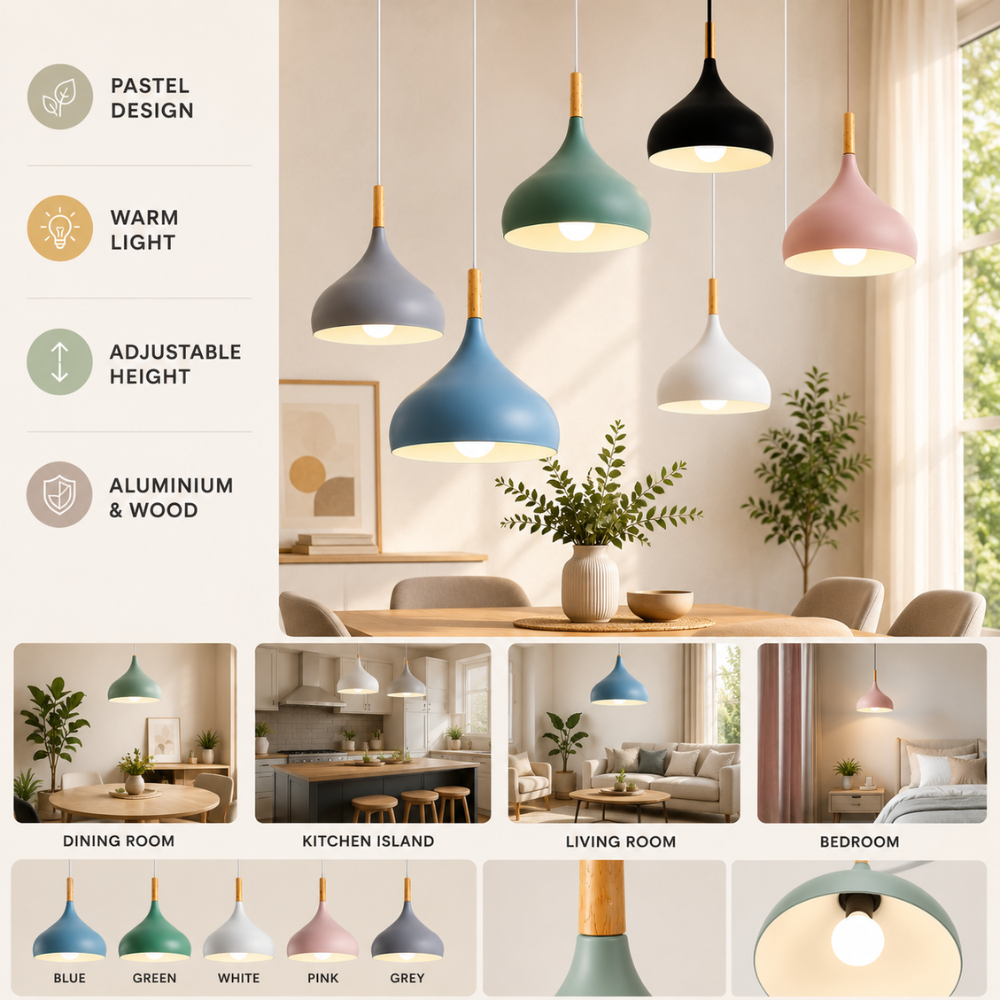 Pastelowa Lampa Wisząca LED – Nowoczesna Aluminiowa Lampa Sufitowa do Kuchni, Jadalni i Salonu
