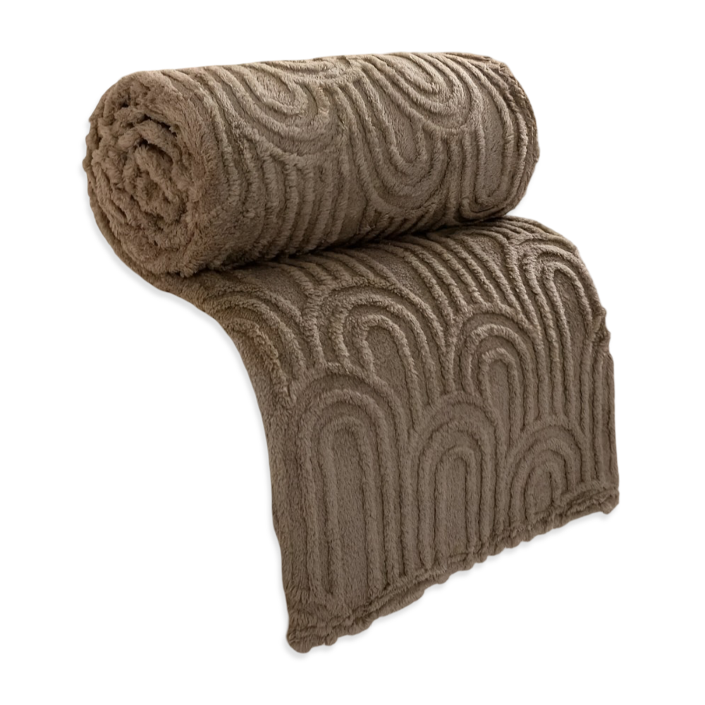 Koc pluszowy tłoczony w łuki – dwustronny koc z sherpą, narzuta na kanapę 100x150–200x230