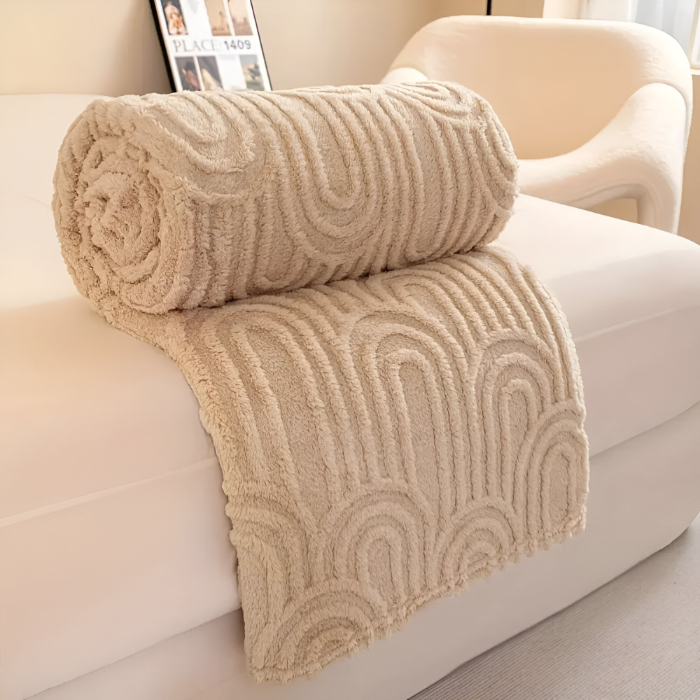 Koc pluszowy tłoczony w łuki – dwustronny koc z sherpą, narzuta na kanapę 100x150–200x230