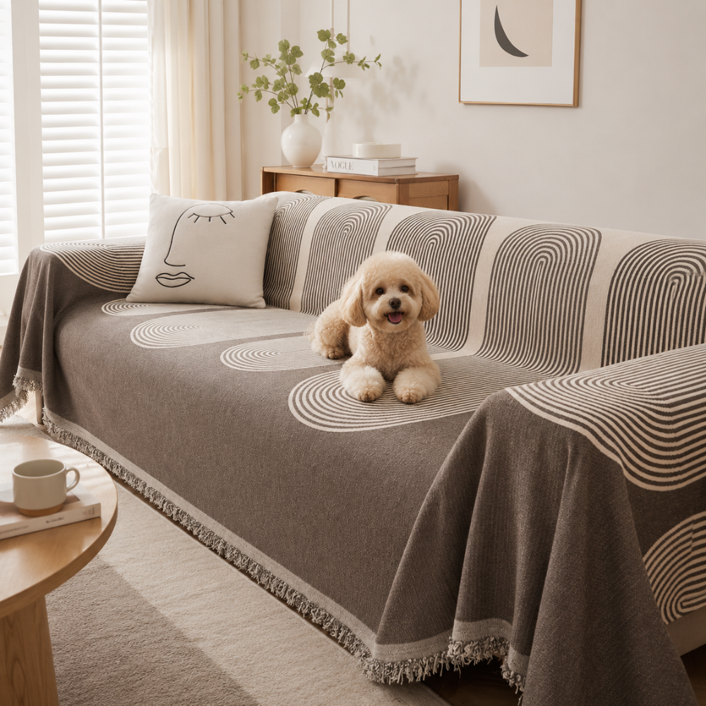 Pokrowiec na sofę Boho Chenille – antypoślizgowy koc z frędzlami na kanapę, sofę i do salonu 1