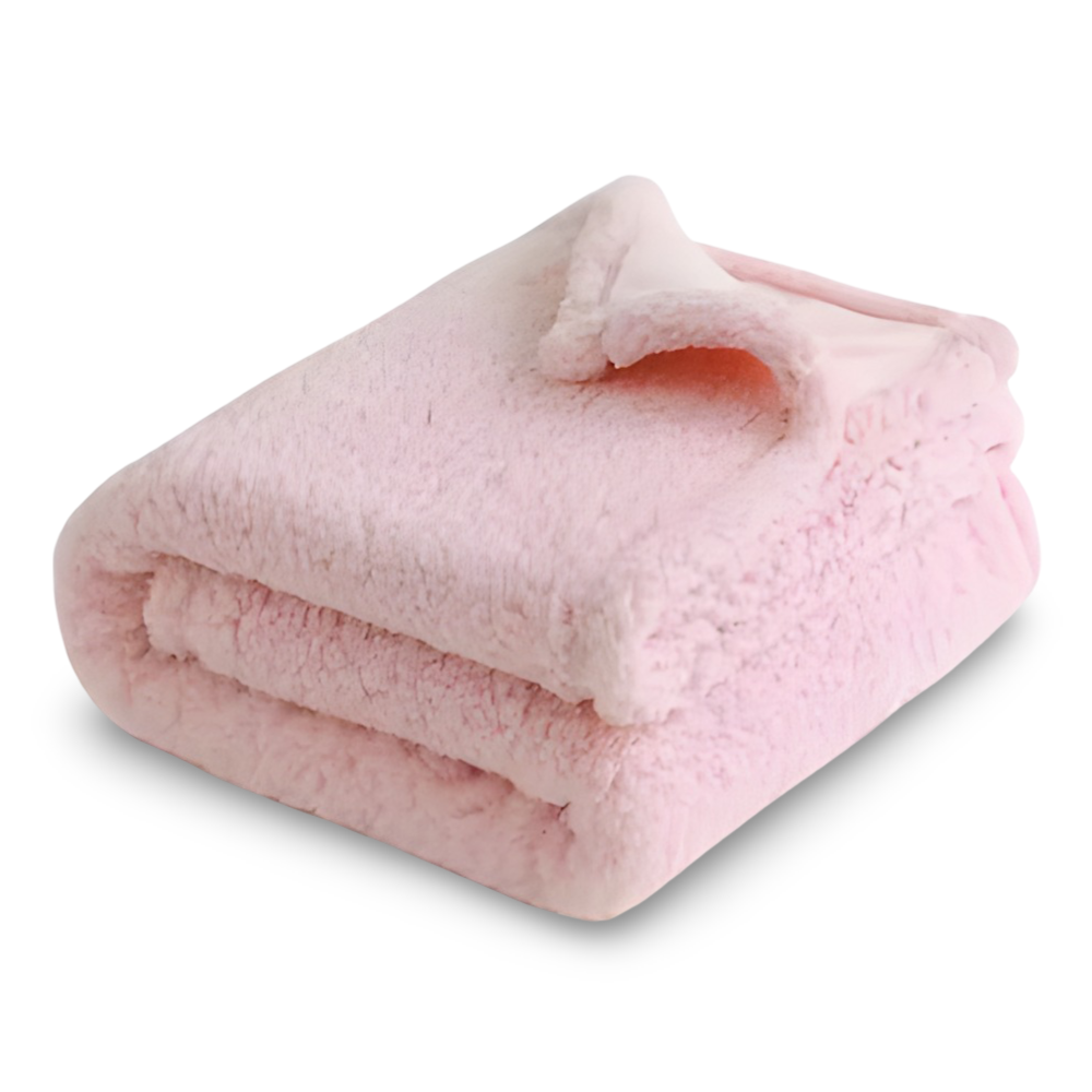 Koc w kolorze jasnoróżowym, złożony