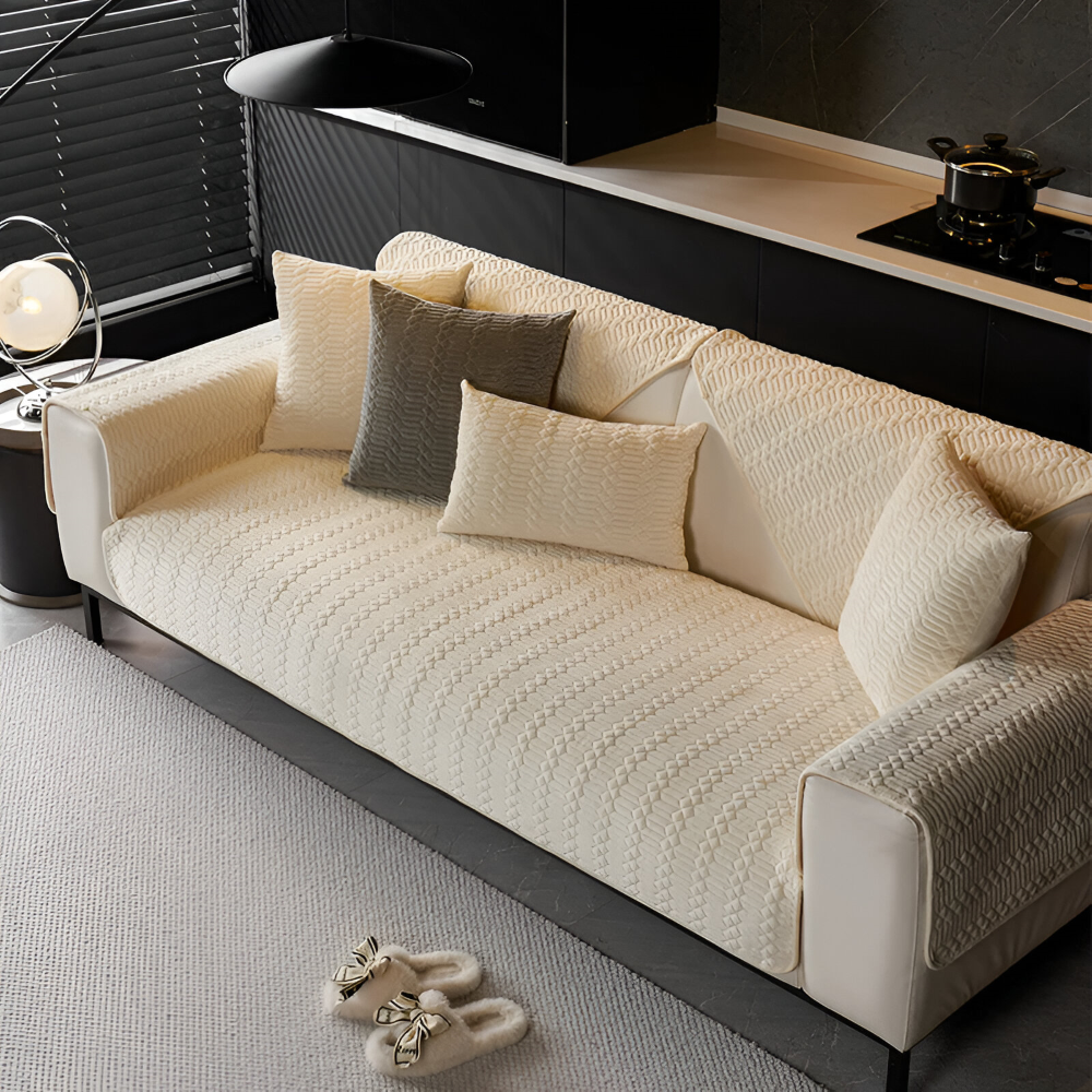 Narzuta na sofę antypoślizgowa 70x70 do 120x180 cm – pluszowy ochraniacz, 21 rozmiarów i 2 poszewki