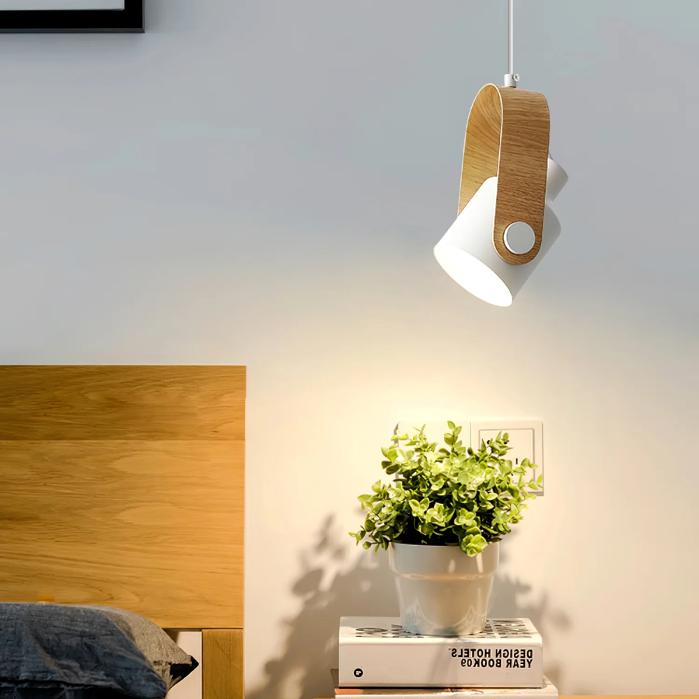 Regulowana Lampa Wisząca LED z Efektem Drewna – Mini Spot Sufitowy do Kuchni, Salonu i Jadalni