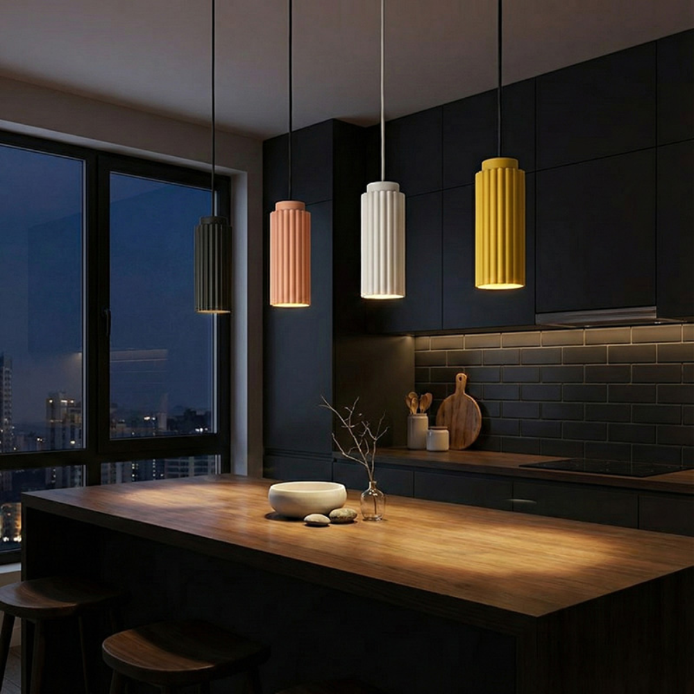 Regulowana Lampa Wisząca LED z Ryflowanym Kloszem – Nowoczesna Lampa Sufitowa do Kuchni, Jadalni i Nad Wyspę